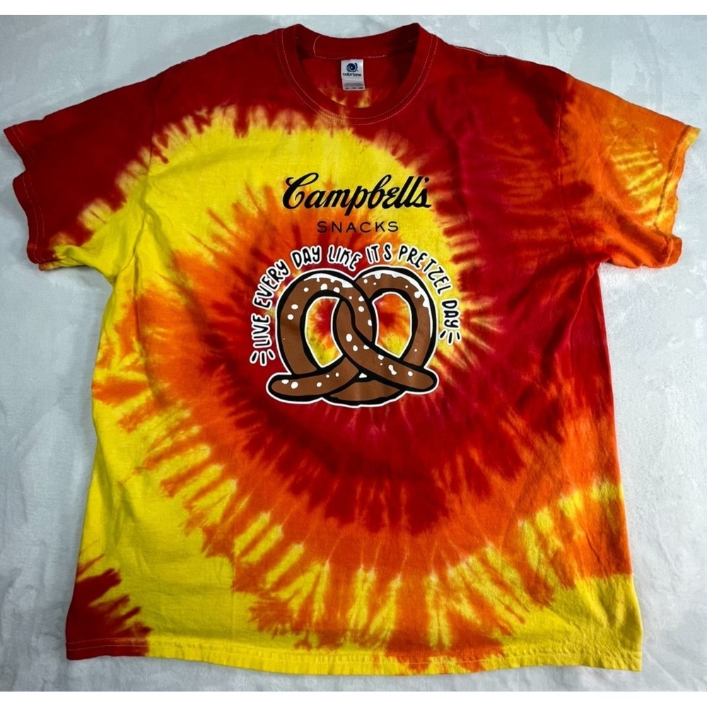 Campbell's‎ Snacks Men's XL Pretzel Day Shirt Tie Dyed Red Yellow Orange